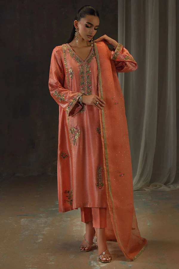 Peach Zari Long Full Set - Image 2