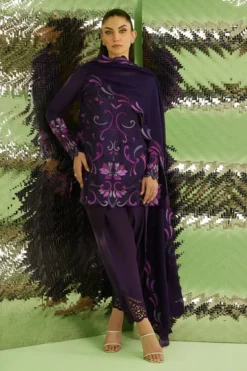 Noir Aubergibe Shirt With Drape Dupatta And Pants