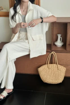 Alternative view of Naira Pearl Textured Suit With Zipper | HS-1239