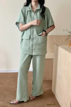 Alternative view of Naira Pistachio Textured Suit With Zipper | HS-1240