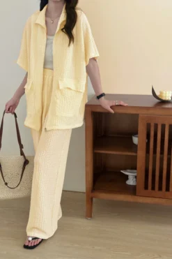 Roohi Yellow Textured Suit With Full Zipper | HS-1241