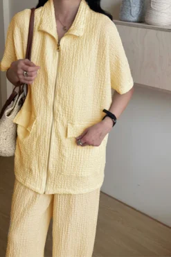 Alternative view of Roohi Yellow Textured Suit With Full Zipper | HS-1241