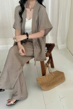 Alternative view of Roohi Mocca Mousse Textured Suit With Full Zipper | HS-1242