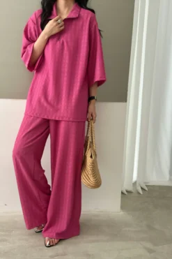 Raha Fuchsia Textured Suit With Zipper | HS-1244