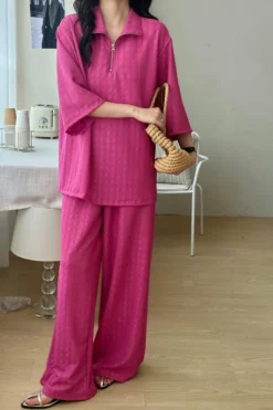 Alternative view of Raha Fuchsia Textured Suit With Zipper | HS-1244