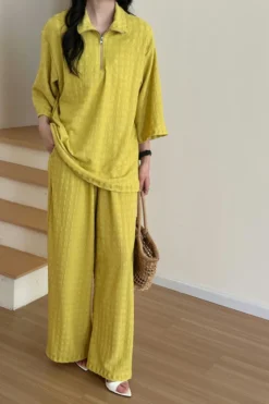 Raha Marigold Textured Suit With Zipper | HS-1245