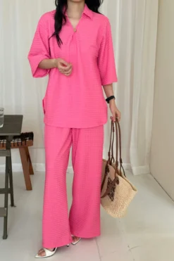 Sara Blossom Pink Textured Suit | HS-1246