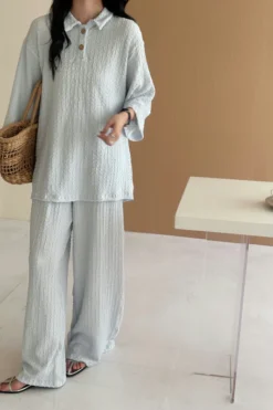 Laya Pale Blue Textured Suit | HS-1247