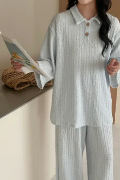 Alternative view of Laya Pale Blue Textured Suit | HS-1247