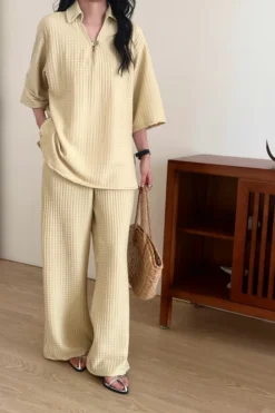 Sara Butter Yellow Textured Suit | HS-1248