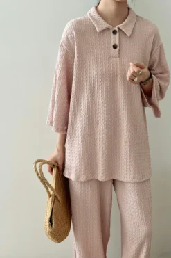 Alternative view of Laya Baby Pink Textured Suit | HS-1270