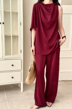 Norah Burgundy Draped Set | HS-1430