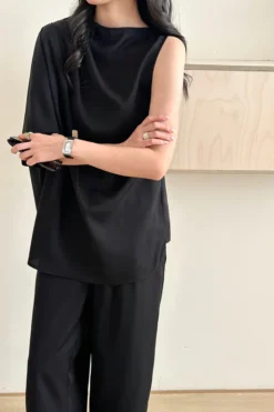 Alternative view of Norah Black Draped Set | HS-1431