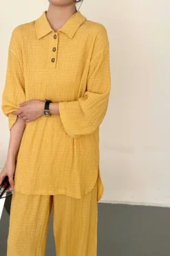 Alternative view of Gigi Textured Summer Co Ord Burnt Yellow | HS-1432