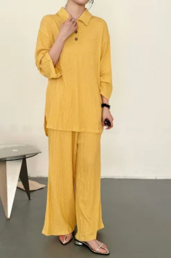 Gigi Textured Summer Co Ord Burnt Yellow | HS-1432