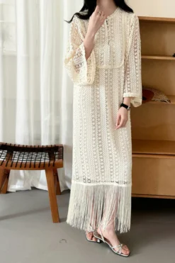 Maui Crochet Dress With Fringe Details | HS-1438