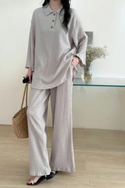 Gigi Textured Summer Co Ord Gray | HS-1443