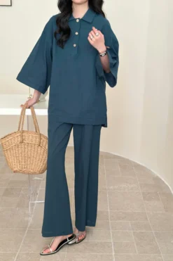 Liggi Cotton Linen Textured Set Dark Teal | HS-1459