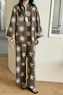 Canggu Embroidered Sun Suit Brown | HS-1467