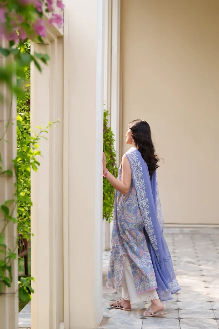 Periwinkle Luxury Embroidered Printed Premium Cotton 3PCS SET (NEL-26626) - Image 3