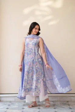 Periwinkle Luxury Embroidered Printed Premium Cotton 3PCS SET (NEL-26626)