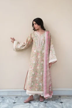 Soft Pistachio Luxury Embroidered Printed Premium Cotton 3PCS SET (NEL-26630)