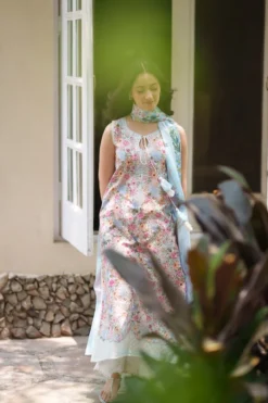 Alternative view of Soft Blue Luxury Embroidered Printed Premium Cotton 3PCS SET (NEL-26628)