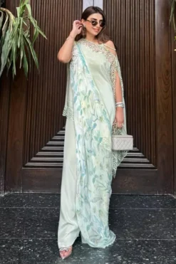 Aqua Solenne Shirt And Drape Dupatta With Pants