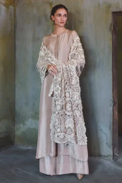 Coffee beige raw silk kurta set