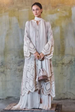 Ivory and beige embroidered kurta set