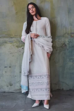 Ivory zari and thread embroidered kurta set