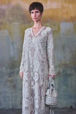 Alternative view of Off-white 3D tonal applique embroidered kaftan