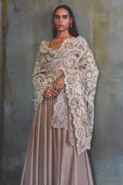 Alternative view of Coffee beige raw silk anarkali set