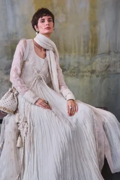 Alternative view of Ivory floral thread embroidered jacket set