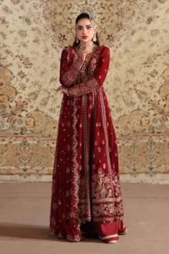 3 Piece Embroidered Velvet Suit | SFW2501-RED
