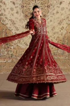 Alternative view of 3 Piece Embroidered Velvet Suit | SFW2501-RED
