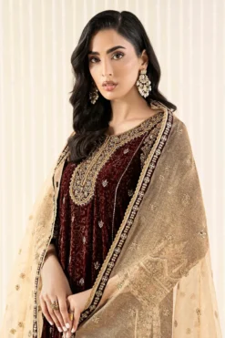 Alternative view of 3 Piece Embroidered Velvet Suit | SFW2509-MRN