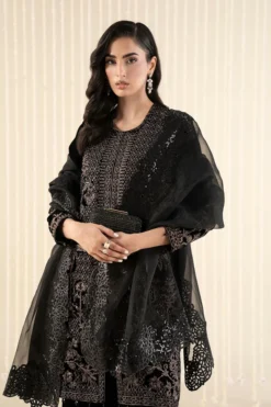 Alternative view of 3 Piece Embroidered Velvet Suit | SFW2512-BLK