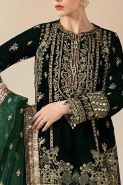 Alternative view of 3 Piece Embroidered Velvet Suit | SR12522-GRN