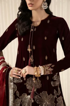 Alternative view of 3 Piece Embroidered Velvet Suit | SFW2543-MRN