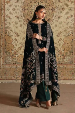 3 Piece Embroidered Velvet Suit | SFW2546-GRN