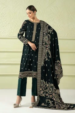 Alternative view of 3 Piece Embroidered Velvet Suit | SFW2546-GRN
