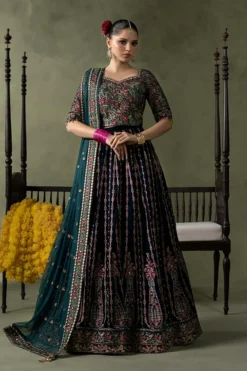 3 Piece Embroidered Velvet Suit | SFW2602-TEL