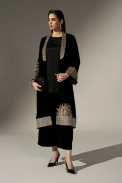 3 Piece Embroidered Velvet Suit | SFW2638-BLK