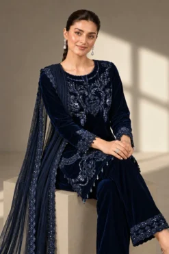 Alternative view of 3 Piece Embroidered Velvet Suit | SFW2642-BLU