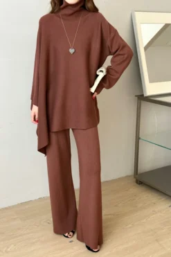 Jenny Brown Cape Knit Suit