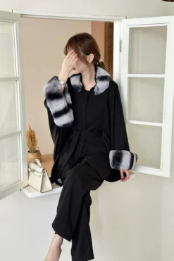 Alternative view of Moscow Contrast Modal Fur Cape Suit