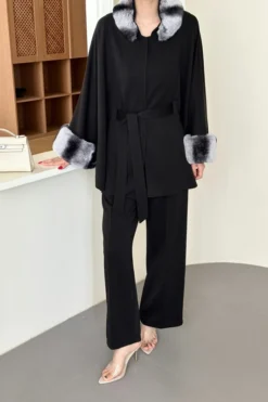 Moscow Contrast Modal Fur Cape Suit