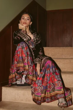 Alternative view of AK Print & Velvet Gharara Set (D-02A)