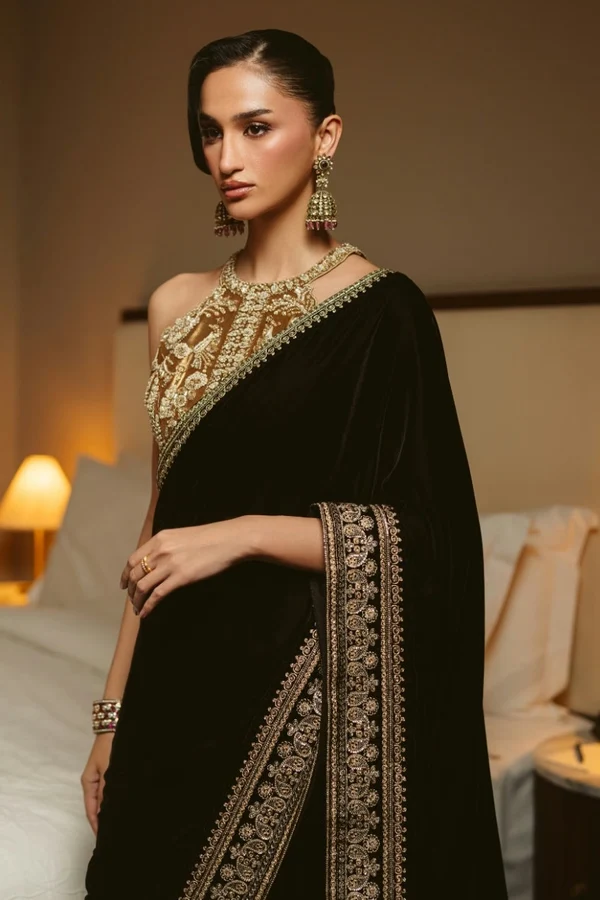 Royal Velvet Drape Saree (D-07) - Image 3